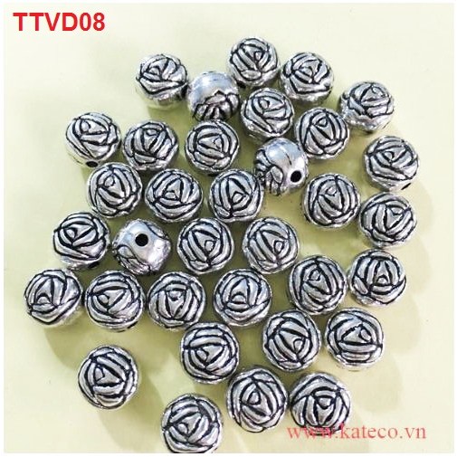 TTVD08 - Thanh xỏ hoa trắng 6*6mm,hole 2mm - 50 gram/bịch