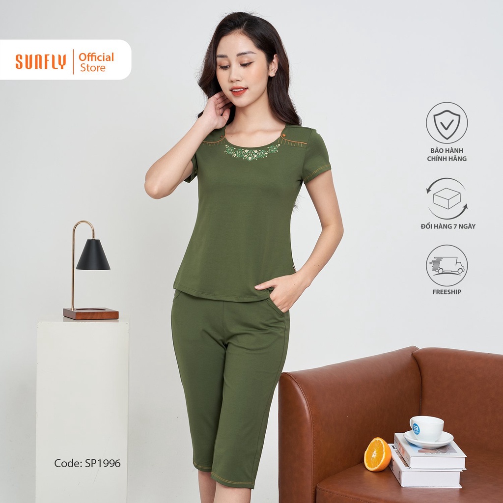 Bộ Đồ Mặc Nhà Nữ Cotton SUNFLY Áo Cộc Quần Ngố SP1996