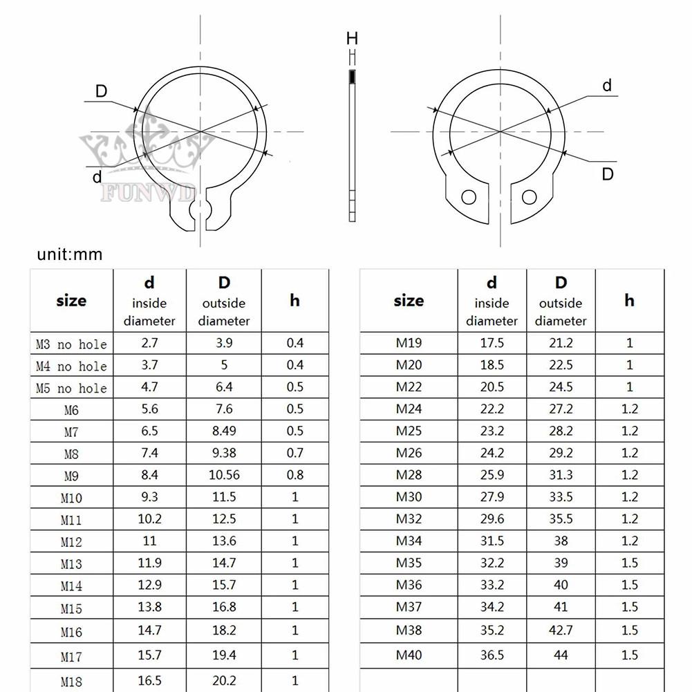 250pc/Set M6-M15 Stainless Steel Shaft Bearing Snap Ring C-Type External Circlip