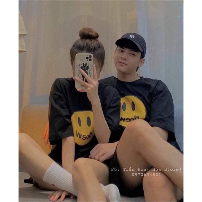 Áo phông mặt cười tay lỡ form rộng cổ tròn unisex