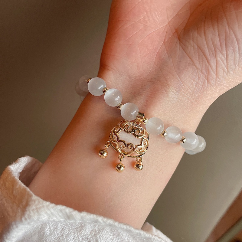 Vòng tay đính đá opal trắng thiết kế tua rua phong cách xuân hè thời trang cho nữ