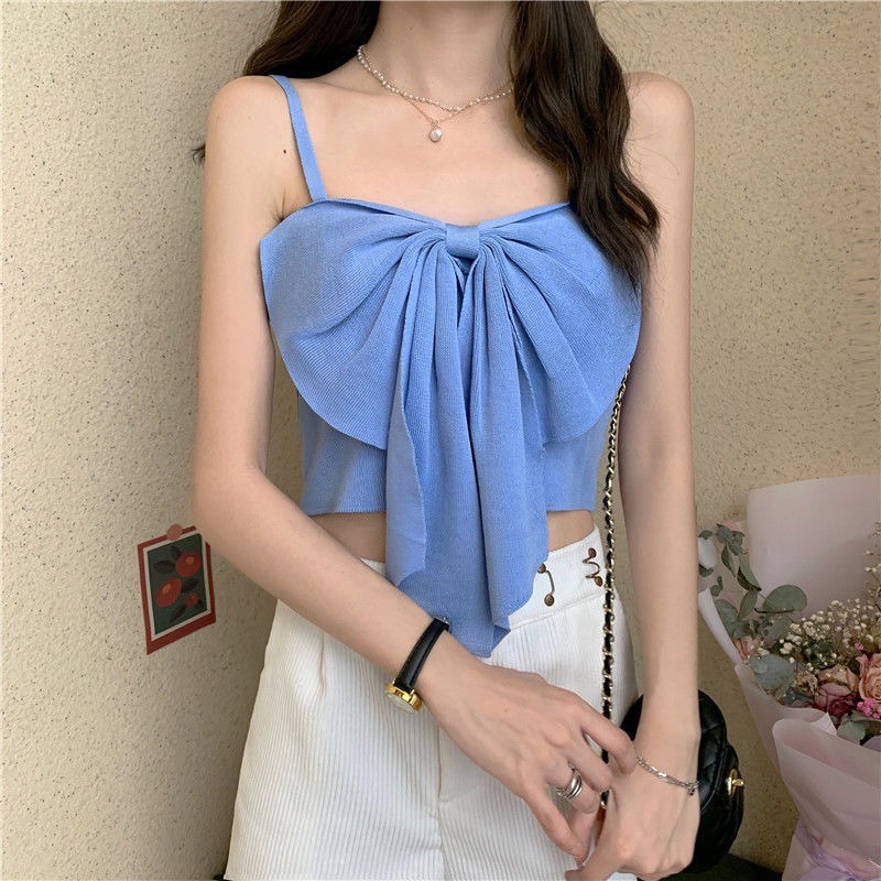 Áo Hai Dây Dáng Ngắn Thắt Nơ Phong Cách Hàn Quốc Thời Trang Mùa Hè Hàng Mới Dành Cho Bạn Nữ