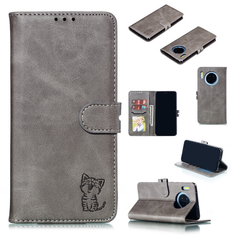 Leather Case Huawei Honor 20 Pro 8X 8S Y7 Y6 Y5 2019 Cat Imprint High Quality Bracket FlipCover Casing