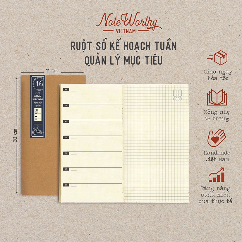 Sổ tay lập kế hoạch theo tuần 52 trang 11x20cm bìa mềm bỏ túi quản lý mục tiêu - Noteworthy weekly planner