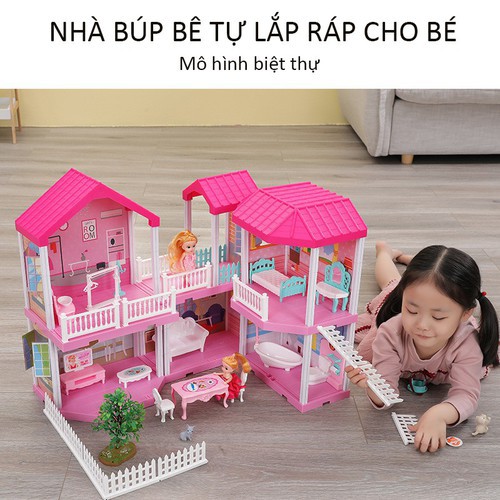 Nhà búp bê cỡ lớn cho bé - Đồ Chơi Lắp Ghép Ngôi Nhà Biệt Thự Búp Bê Xinh Xắn Cho Bé Gái - vt65cb