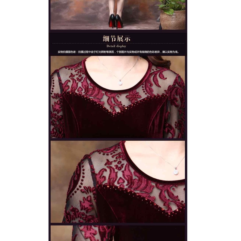 Đầm Nhung Dài Qua Gối Phong Cách Phương Tây Thời Trang Xuân Thu Cho Phụ Nữ Trung Niên