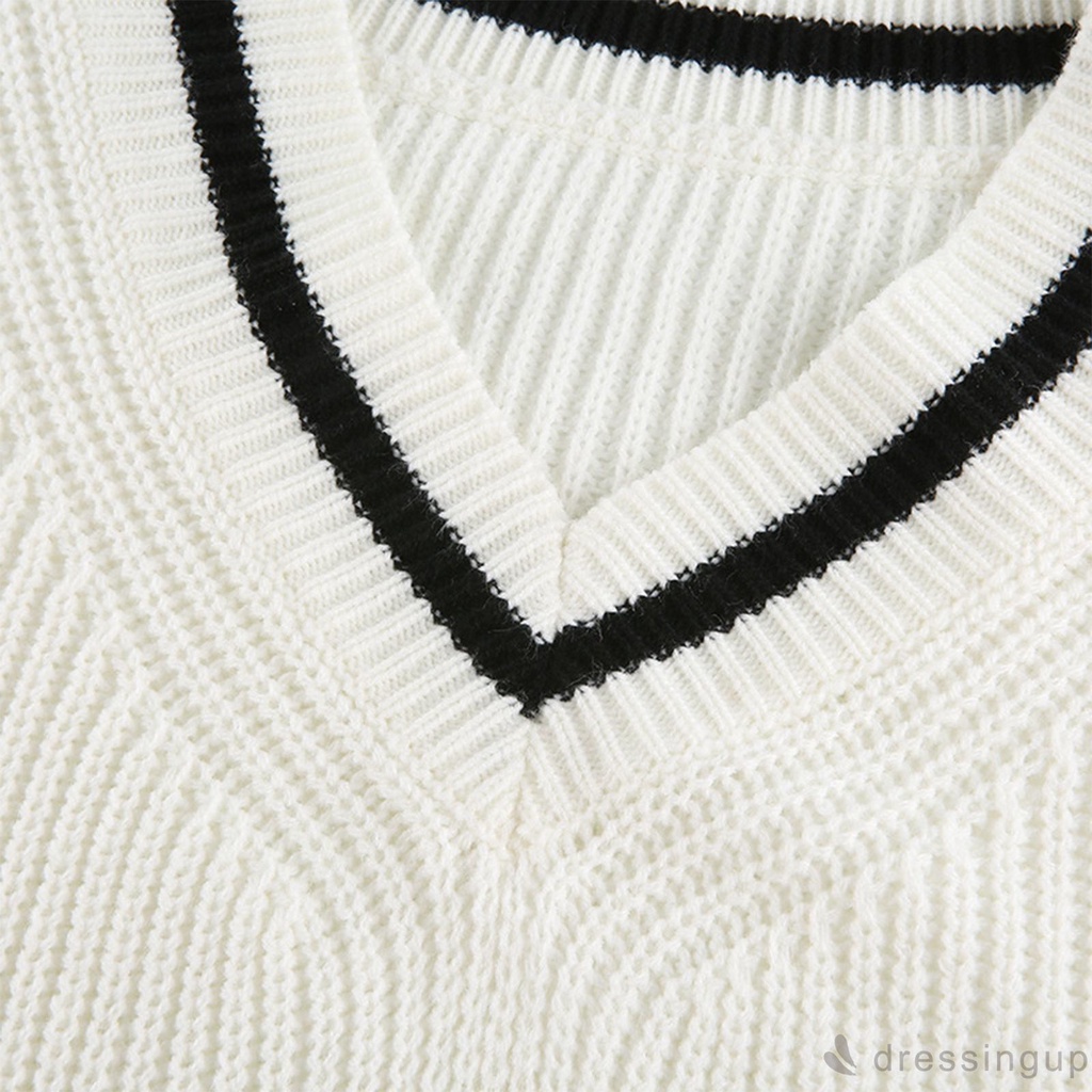 Áo sweater tay dài dáng rộng thiết kế cổ chữ V độc đáo