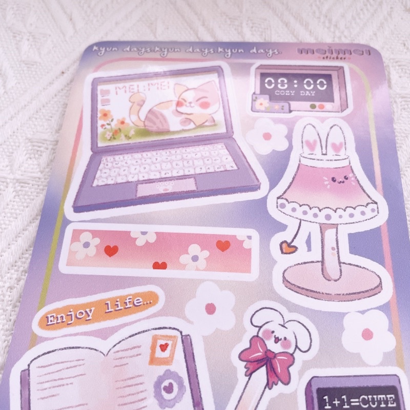 Meimei Sticker - Kyun Days - Set sticker đồ dùng học tập trang trí sổ xinh xắn tông tím hồng