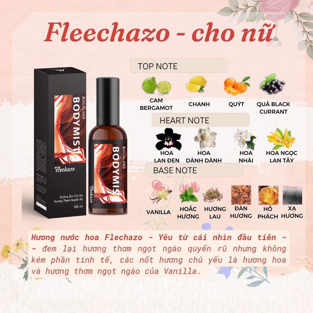 Body Mist hương Fleechazo 100ml Macaland hương thơm nước hoa quyến rũ cho các cuộc hẹn hò