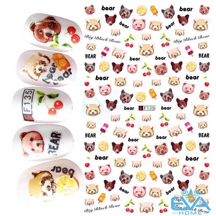 Miếng Dán Móng Tay 3D Nail Sticker Tráng Trí Hoạ Tiết Chú Gấu Dễ Thương Cute Bear F135