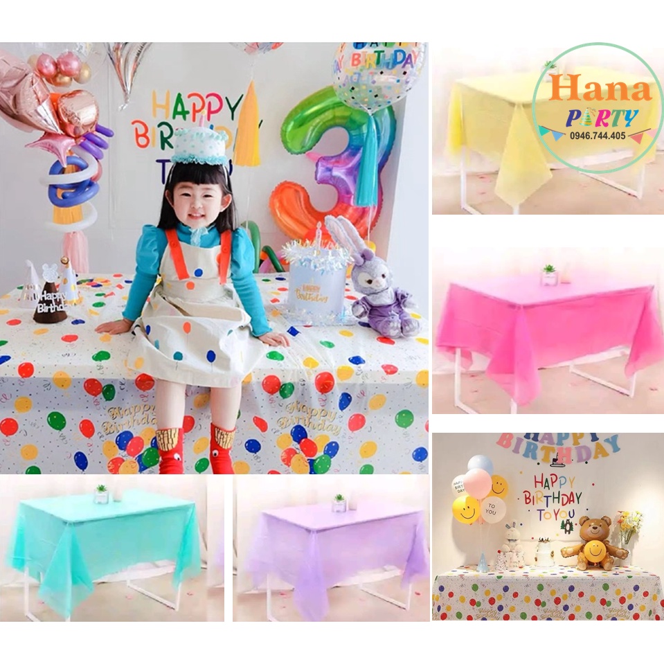 Khăn Trải Bàn Nylon Trơn, In Bóng Bay(1M3 X 2M7 Và 1M3X1M8) Trang Trí Sinh Nhật
