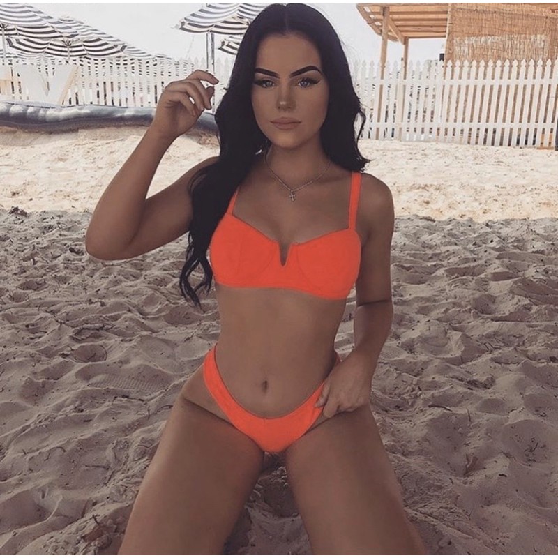 [BKN528] <ÂU> SET BIKINI VẢI GÂN CỔ V HỒNG/XANH NEON/CAM (CÓ GỌNG) | BigBuy360 - bigbuy360.vn