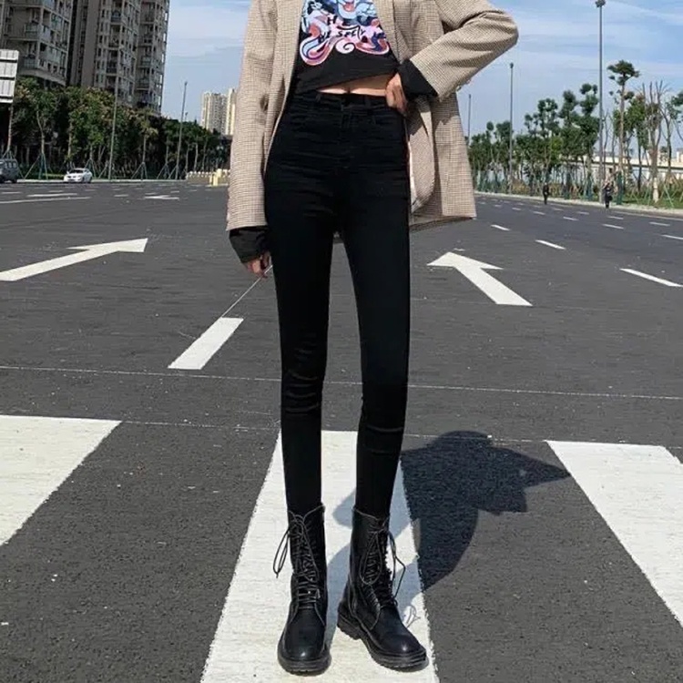 IELGY Quần Jean Đen Lưng Cao Dáng Ôm Thời Trang Hàn Quốc Cho Nữ