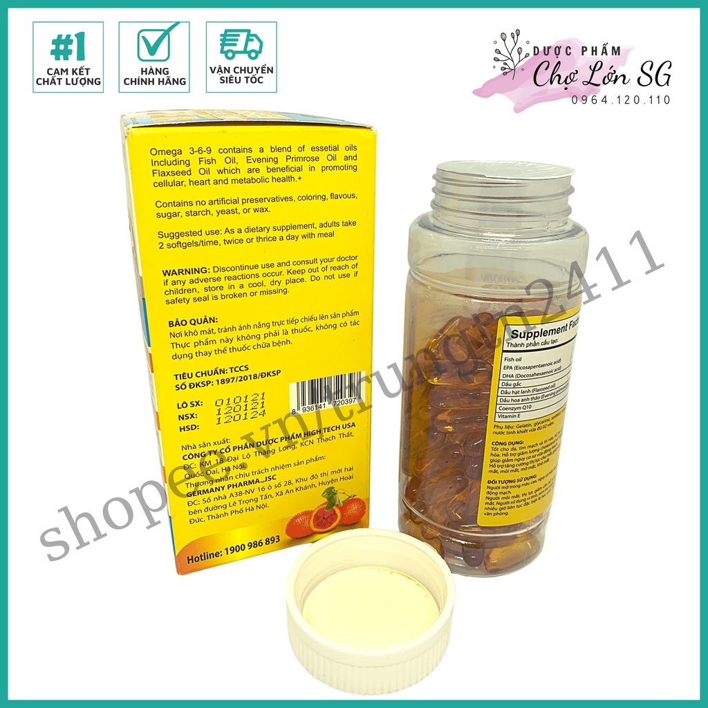 Viên dầu cá OMEGA 369 1000mg dầu gấc hỗ trợ tăng cường thị lực, giảm lão hóa - Hộp 100 viên