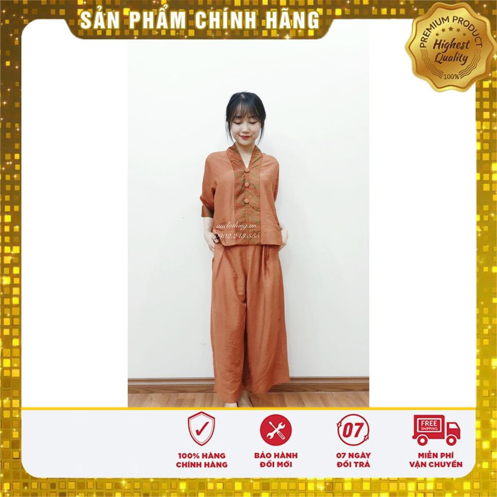 🍑🍑🍑Quần Áo Đi Chùa Pháp Phục Phật Tử nữ cao cấp hàng thiết kế An252 Nâu Đồng - chất liệu đũi phối tơ tằm tự nhiên