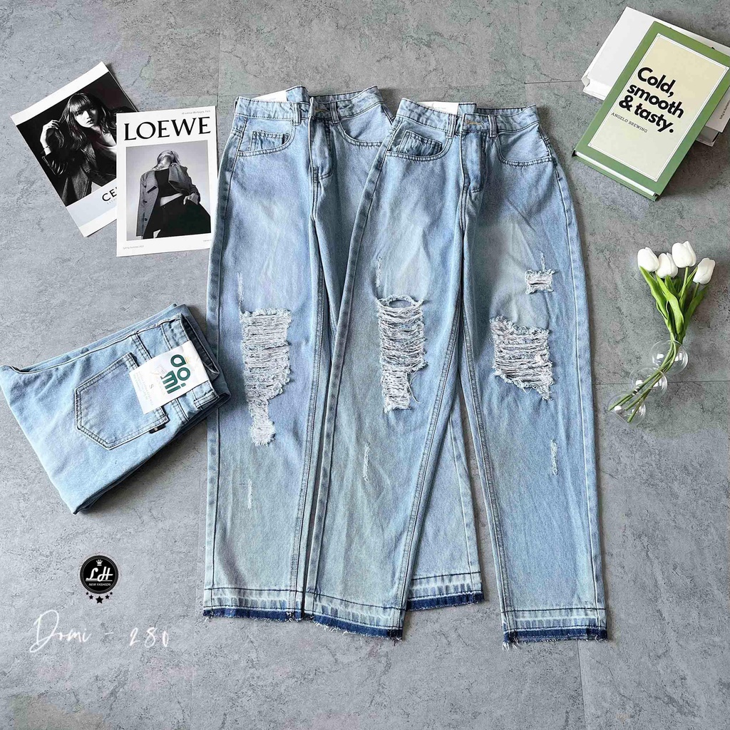 Quần bò baggy màu xanh tua rua hai gối xả lai đậm chất cá tính  Lê Huy fashion Ms 280