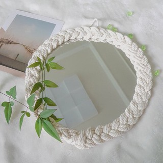 Gương tròn trang trí viền hoa đan tay DIY  macrame bohomian tròn treo tường phòng khách thiên hoa glass
