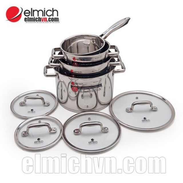 BỘ NỒI ELMICH 4 CHIẾC INOX 304 ĐÁY 5 LỚP NHẬP KHẨU SÉC