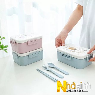 Hộp cơm lúa mạch 2 ngăn / Hộp đựng cơm văn phòng