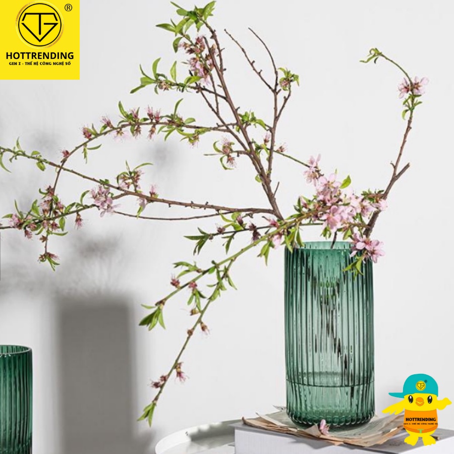 LỌ HOA THUỶ TINH MIỆNG TRÒN KẺ SỌC 25CM decor trang trí 2022