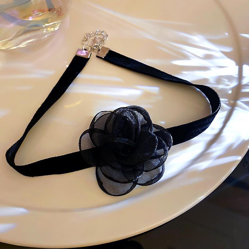 Vòng Cổ choker Vải Nhung Mặt Hoa Hồng Thời Trang Hàn Quốc