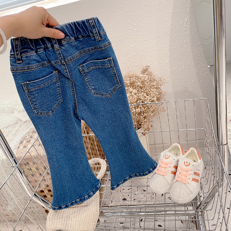 Quần Dài Denim Ống Loe Phong Cách Hàn Quốc Thời Trang Mùa Thu Mới Cho Bé Gái