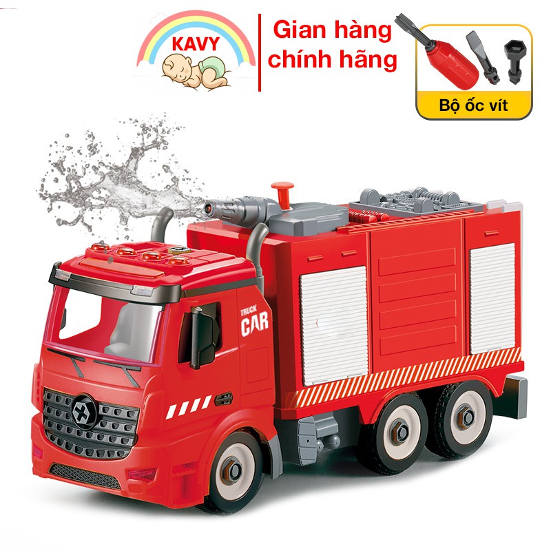 Bộ đồ chơi lắp ráp xe cứu hỏa phun nước có nhạc và đèn, đẹp bền bỉ, phát huy tính thực hành của bé - KAVY