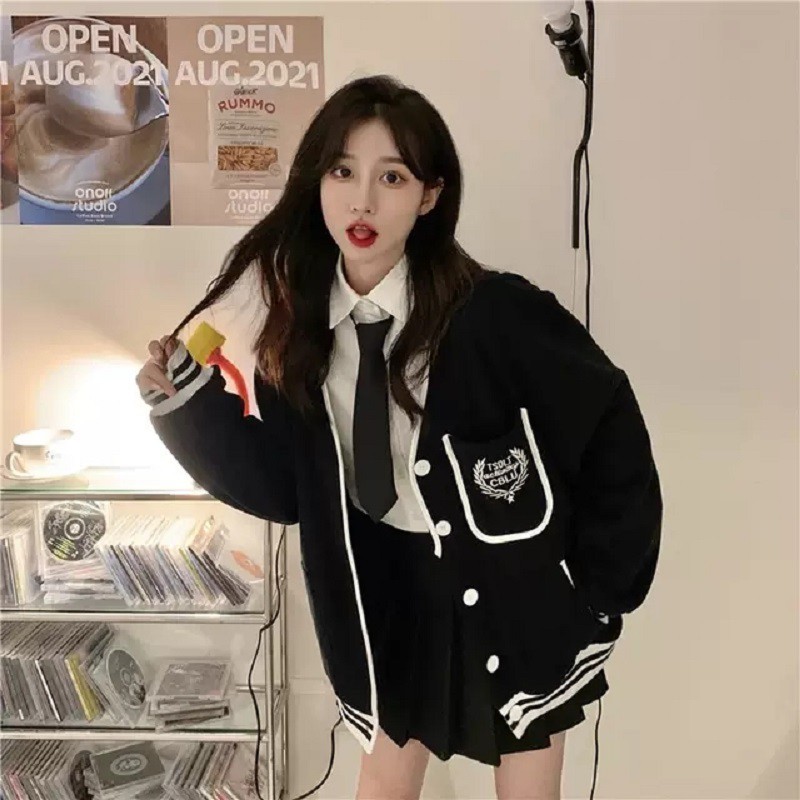 Áo khoác cardigan TESENE bo viền có túi ngực _VIETVENUS