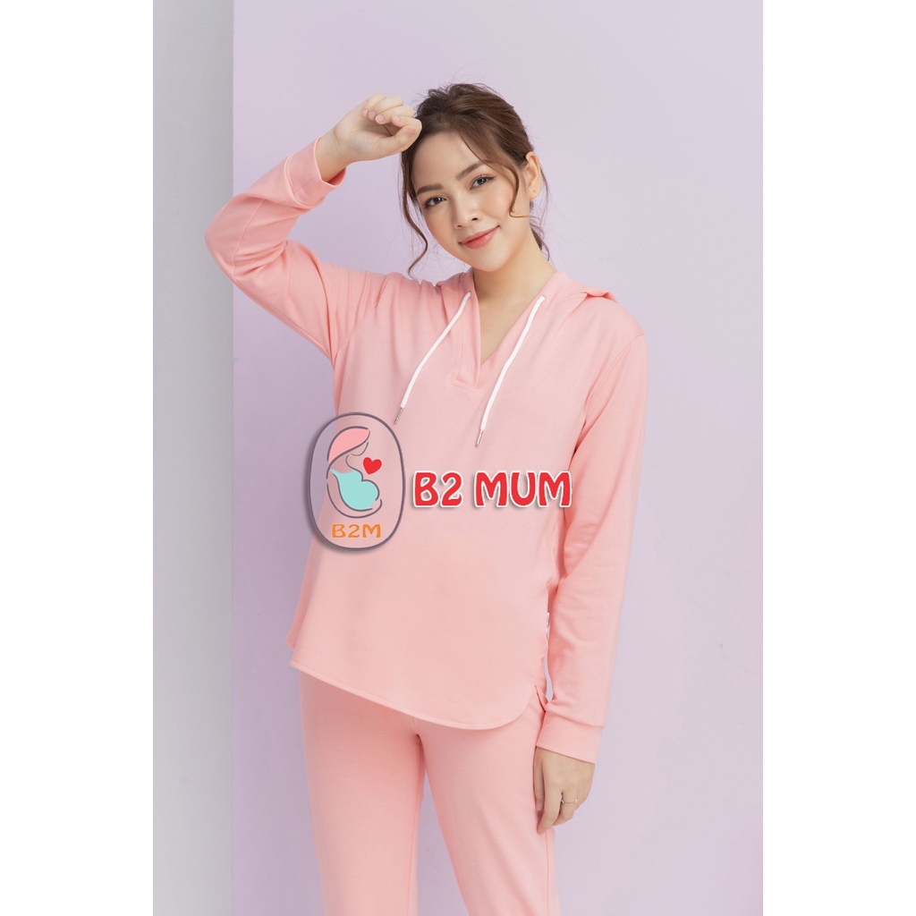 B299 Bộ bầu kiểu dáng thể thao chất liệu nỉ da cá có mũ, quần có chun chỉnh bụng B2 MUM