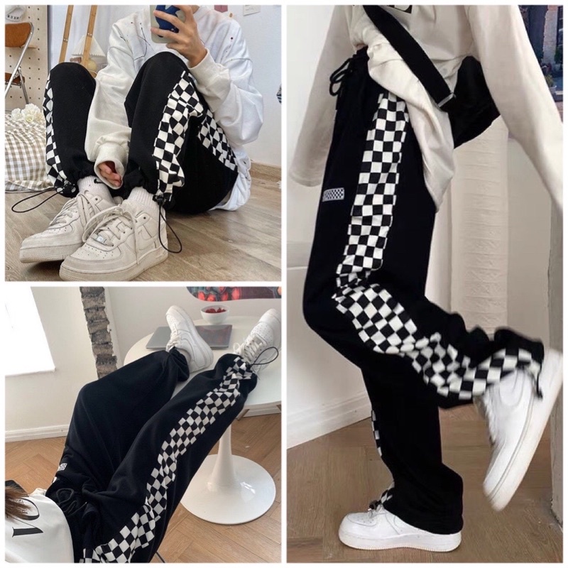 Quần Ổng Rộng Nam Nữ Unisex - Quần Jogger Viền Kẻ Caro Ulzzang Dây Rút Ở Gấu | BigBuy360 - bigbuy360.vn