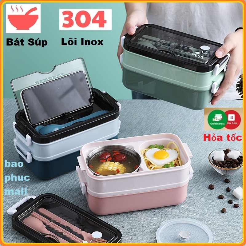Hộp Cơm Giữ Nhiệt 2 Tầng Lõi INOX 304 Cao Cấp #HC185