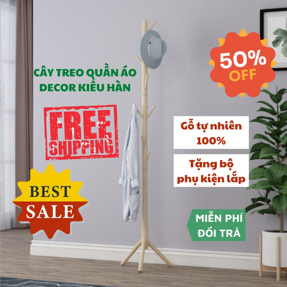 Cây treo quần áo bằng gỗ tự nhiên, cây phơi quần áo cứng cáp - STANDING HANGER