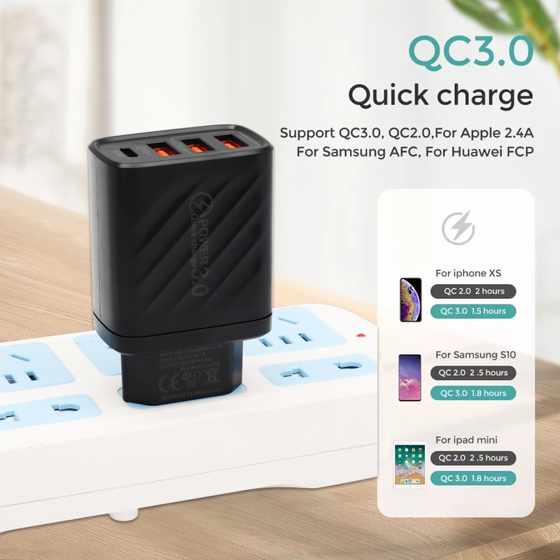 Cốc Sạc Nhanh 4 Cổng USB Type C 10W 3.0 Cho Điện Thoại Huawei Android