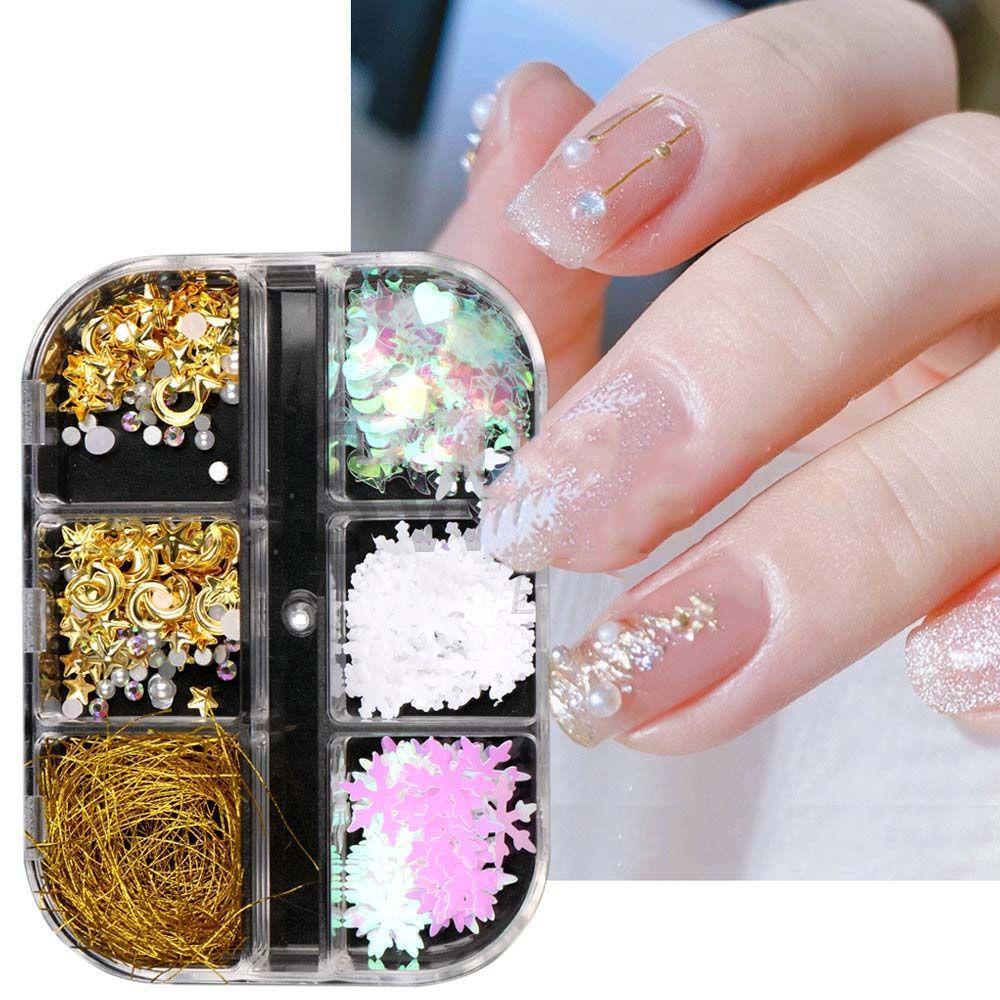 Hộp Phụ Kiện Trang Trí Móng Tay Hình Trái Tim / Trăng / Sao / Bông Tuyết Phong Cách Giáng Sinh