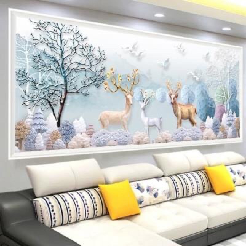 Tranh thêu kín Hươu nai phát tài phát lộc H2230, MH2195 - Tranh chưa thêu