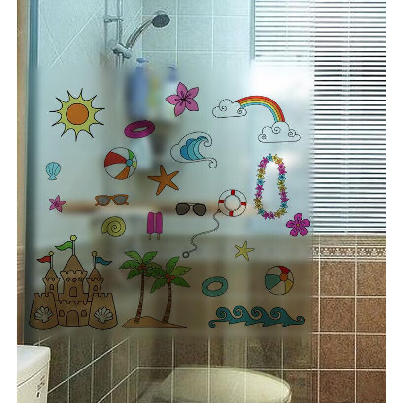 Decal trang trí kính cao cấp mẫu sắc màu biển ( 60cm x 58cm )