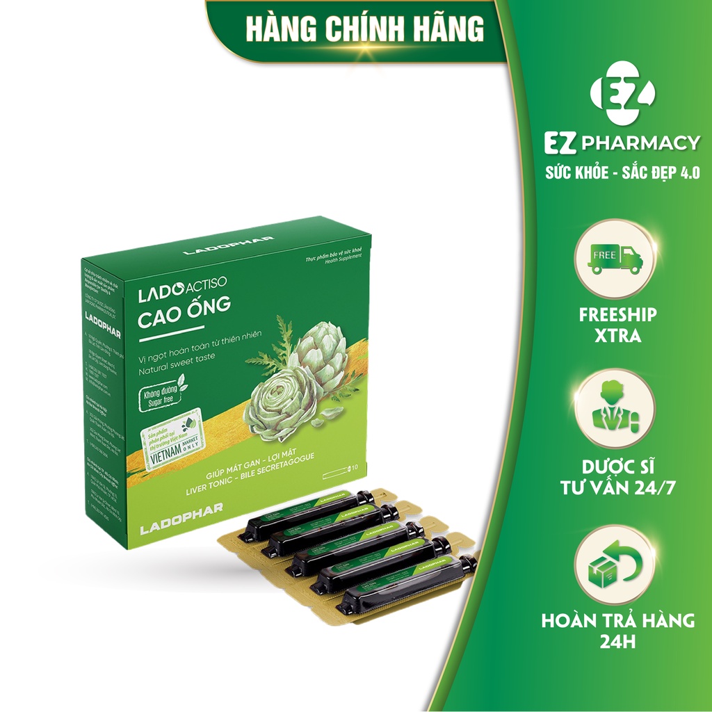 Cao ống LadoActiso vị ngọt tự nhiên giúp thanh nhiệt, mát gan, giải độc - Hộp 10 ống 10ml