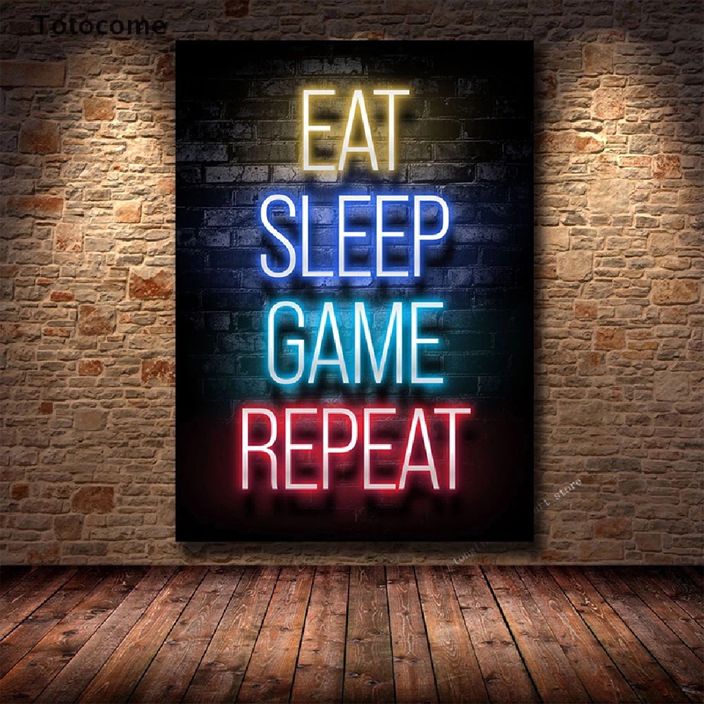 Tranh vải canvas treo tường in hình game Totocome Eat Sleep Game Repeat cá tính | BigBuy360 - bigbuy360.vn