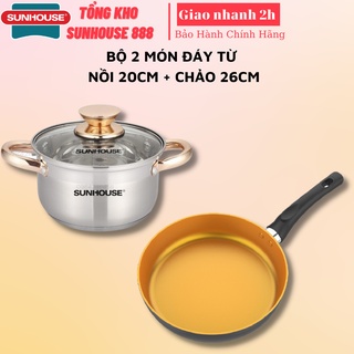 Sét nồi inox 5 đáy sunhouse shg22024 và chảo đáy từ sunhouse mama shg1126mcb
