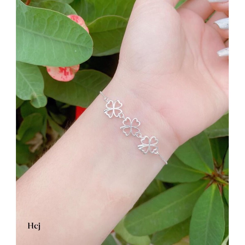 LẮC TAY BẠC MẶT CỎ 4 LÁ CAO CẤP