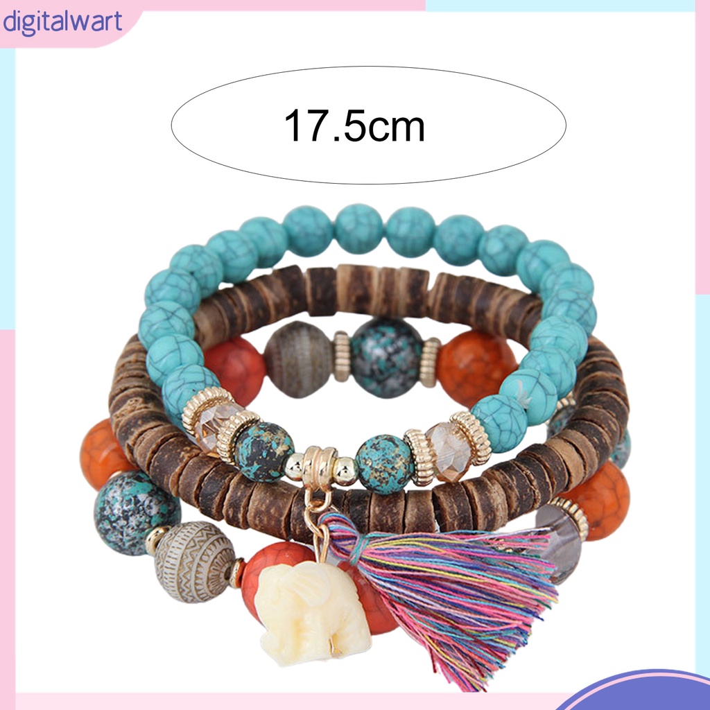 Set 3 Vòng Tay Chuỗi Hạt Nhựa Nhiều Lớp Phong Cách Bohemia Cho Nữ