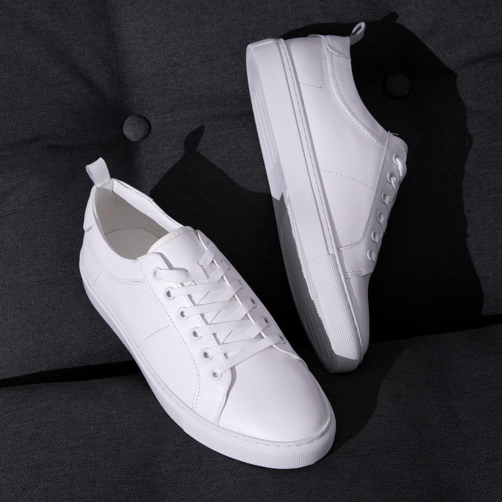 Giày thể thao trắng da bò Pure White Sneaker August chính hãng bảo hành 12 tháng