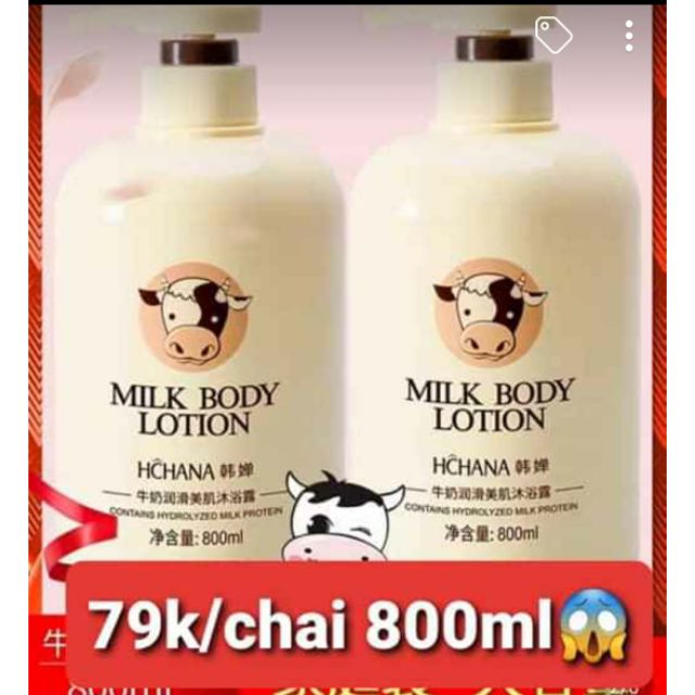 [ SẴN ] sữa tắm bò trắng da 800ml