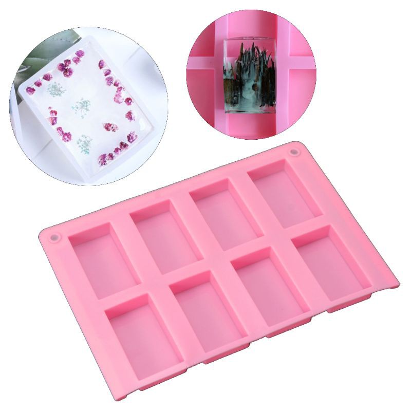 Khuôn silicon 8 ngăn tạo khối hình hộp chữ nhật làm xà phòng/hoa khô resin thủ công