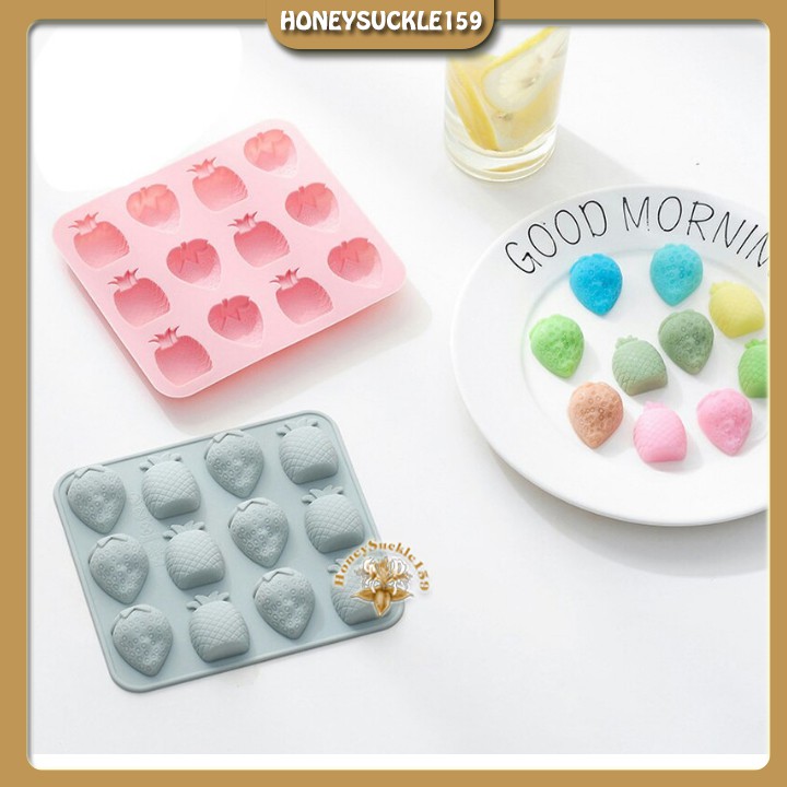 [Ảnh Thât+Video Hướng Dẫn]Khuôn Silicon Đổ Socola/Thạch/Đá/Kẹochipchip/Pudding Hinh 6 Quả Dâu Tây 6 Quả Thơm