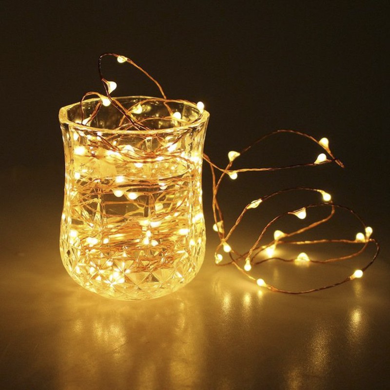 (Chọn Màu-Kèm Pin) Đèn Led Trang Trí 5 Mét 50 Bóng Đom Đóm Fairy Light, Decor Nhà Cửa, Quán, Noel, Tết