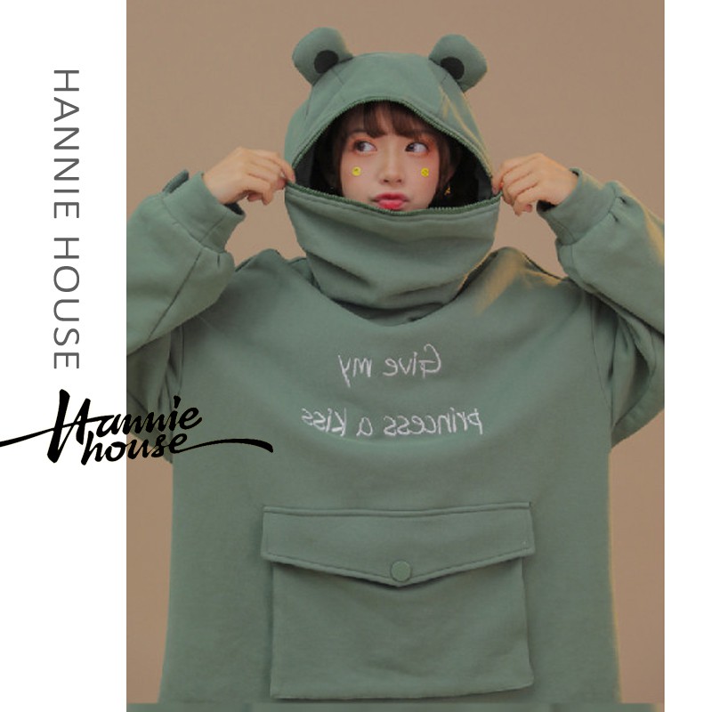 Áo Hoodie Dài Tay In Hình Ếch Dễ Thương Dành Cho Nữ