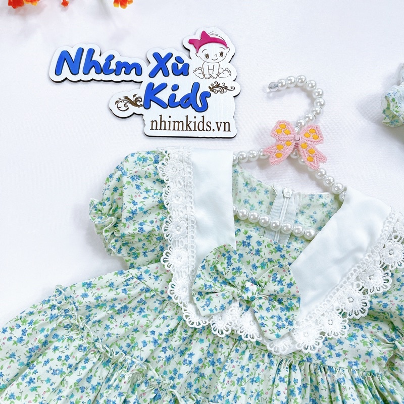 Váy Lolita Xanh Bạc Hà Phối Ren Tầng Siêu Xinh Cho Bé 4kg-28kg