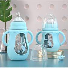 Bình thủy tinh Youen Sơ sinh Bộ ống hút chống rơi và chống nổ có tay cầm Bình sữa chống sặc cho bé chống đau bụng11