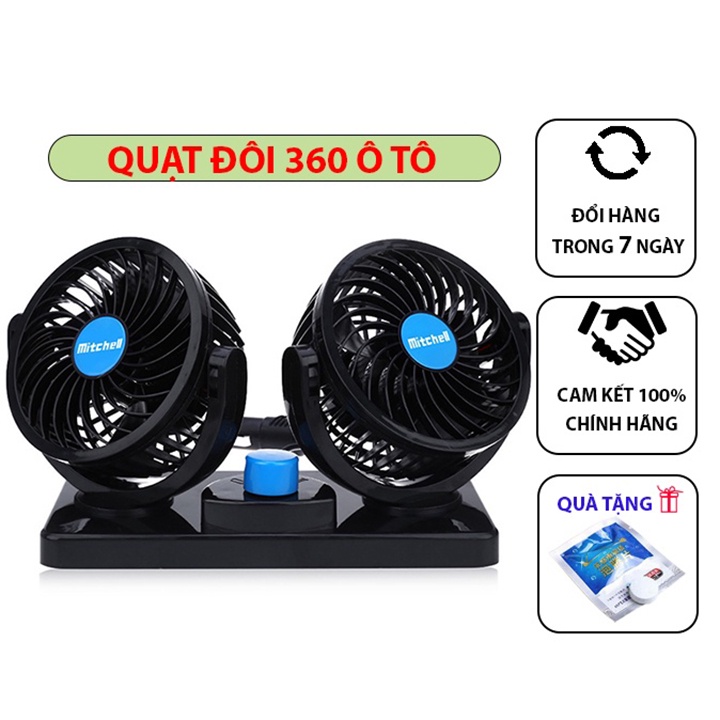 Quạt Máy đôi Mini 12v Xoay 360 Tiện ích Trên ô Tô, Xe Hơi Cao Cấp